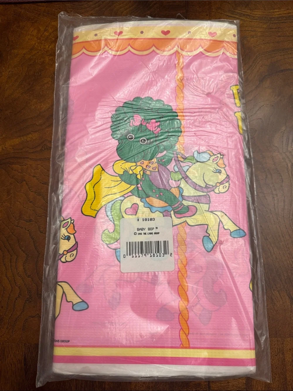 NWT Vintage Unique Baby Bop Barney Pink Paper Tablecover 54” x 84” tablecloth
